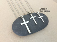 Stainless Steel Cross Necklace, Silver Cross Pendant on 1.5mm Stainless Steel Rolo Box Chain, Religious Jewelry for Men and Women