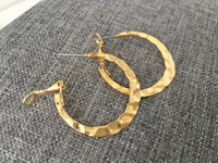Hammered Gold Hoop Earrings, Simple Plain Minimalist Hoops, Shiny Gold Hypoallergenic Surgical Steel Posts
