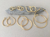 Hoop Earrings, Simple Plain Minimalist Gold Hoop Earring Set, Small Medium Large Polished Hoops, Hinged Hypoallergenic Surgical Steel Posts