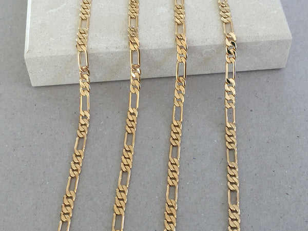 Men's Gold Chain Necklace, 4mm Diamond Cut Figaro Chain, Long Chain Ne –  MeltemiCollection