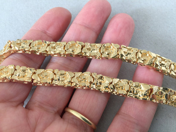 3.5mm Nugget Textured Rectangle Edge Link Bracelet 10K Yellow Gold
