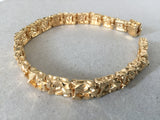Men's Gold Bracelet, 8mm thick Gold Nugget Cuff Bracelet, Large Chunky Bracelet,  Cuban Link, Heavy Gold Chain, Father's Day Gift