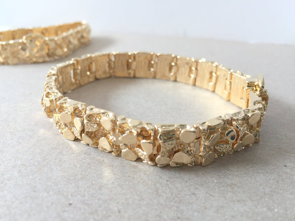 Men's Gold Bracelet, 12mm thick Gold Nugget Cuff Bracelet, Large Chunk –  MeltemiCollection