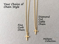 Gold Cross Necklace, Delicate Cross on Fine Chain, Curb, Cable Chain with Small Cross, Tiny Cross, Religious, Women, Men, Unisex Jewelry