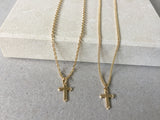 Gold Cross Necklace, Delicate Cross on Fine Chain, Curb, Cable Chain with Small Cross, Tiny Cross, Religious, Women, Men, Unisex Jewelry