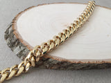 Men's Gold Bracelet, Thick Curb Link Gold Chain, Large Chunky Bracelet, 11mm Heavy Gold Chain for Men, Miami Cuban Link, Thick Gold Jewelry