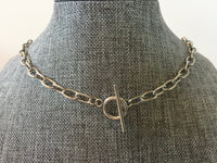 Stainless Steel Choker Necklace, Toggle Clasp Chunky Choker, 5.3mm Thick Cable Link Chain, Silver Steel O Ring Lariat Y Minimalist Necklace