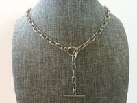 Stainless Steel Choker Necklace, Toggle Clasp Chunky Choker, 5.3mm Thick Cable Link Chain, Silver Steel O Ring Lariat Y Minimalist Necklace