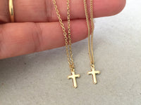 Gold Cross Necklace, Delicate Cross on Fine Chain, Curb, Cable Chain with Small Cross, Tiny Cross, Religious, Women, Men, Unisex Jewelry
