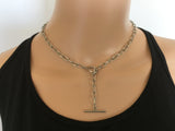 Stainless Steel Choker Necklace, Toggle Clasp Chunky Choker, 5.3mm Thick Cable Link Chain, Silver Steel O Ring Lariat Y Minimalist Necklace