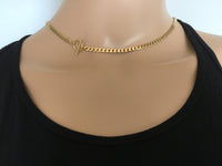 Gold Toggle Clasp Choker Necklace, 3.8 mm Thick Curb Link Chain, Chunky 14k Gold Filled O Ring Toggle Clasp, Lariat Y Boho Women's Jewelry