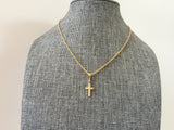 Gold Cross Necklace, Gold Cable Chain Necklace, Gold Chain with Small Cross, Gold Cross, Religious Jewelry for Men and Women