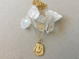 Coin Necklace, Spanish Coin Medallion Pendant, Double-Sided Gold Curb Chain with Our Lady of San Juan Coin Medal, Religious Jewelry