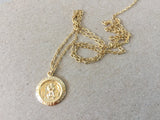 Coin Necklace, Saint Christopher Gold Medallion Pendant, Thick Gold Curb Chain, Patron Saint of Travelers, Religious Jewelry for Men, Women