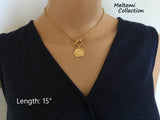 Gold Coin Choker Necklace, Saint Christopher Medal Toggle Clasp Chain, Religious Coin Medallion, Chunky O Ring Lariat Y Boho Women's Jewelry