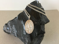 Saint Christopher Coin Necklace, Rhodium Curb Chain, Saint Medallion Pendant, Patron Saint of Travelers, Religious Jewelry for Men, Women