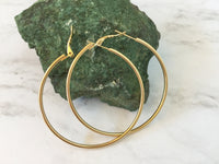 Gold Hoop Earrings, Large Hinge Clip Polished Hoops, Simple Plain Shiny Minimalist Pierced Hoop Earring, Hypoallergenic Surgical Steel Posts
