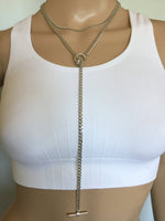 Silver Toggle Necklace, Silver Rhodium Curb Link Chain, 4.6mm Thick Chunky Statement Choker, Large Toggle Clasp Lariat Y Boho Jewelry