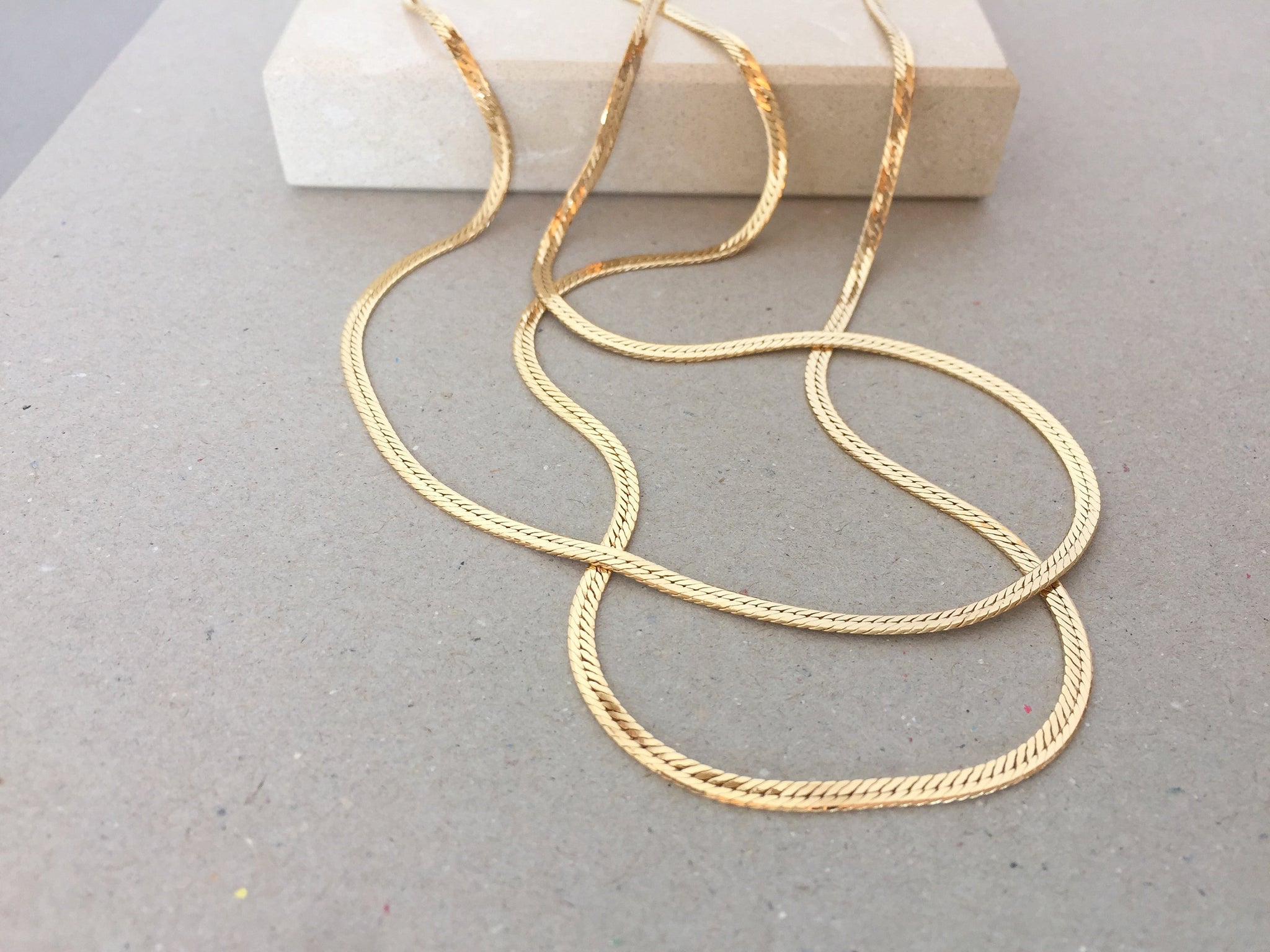 Gold Chain Necklace 2.4mm Herringbone Chain Shiny Simple Necklace T MeltemiCollection