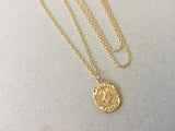 Coin Necklace, Spanish Coin Medallion Pendant, Double-Sided Gold Curb Chain with Our Lady of San Juan Coin Medal, Religious Jewelry