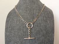 Silver Curb Link Choker Necklace with Toggle Clasp, Wide Silver Rhodium Chain, Thick Chunky Large Toggle Clasp Lariat Y Boho Jewelry