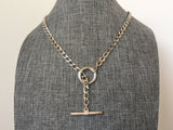 Silver Curb Link Choker Necklace with Toggle Clasp, Wide Silver Rhodium Chain, Thick Chunky Large Toggle Clasp Lariat Y Boho Jewelry