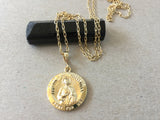 Coin Necklace, Saint Jude Thaddeus Gold Medallion Pendant on Curb Chain, Patron Saint of Desperate and Lost Causes, Religious Jewelry