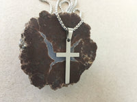 Stainless Steel Cross Necklace, Silver Cross Pendant on Stainless Steel Rolo Box Chain, Religious Jewelry for Men and Women