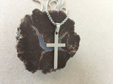 Stainless Steel Cross Necklace, Silver Cross Pendant on Stainless Steel Rolo Box Chain, Religious Jewelry for Men and Women