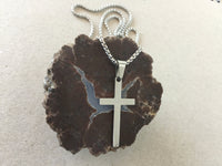 Stainless Steel Cross Necklace, Silver Cross Pendant on Stainless Steel Rolo Box Chain, Religious Jewelry for Men and Women