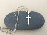 Stainless Steel Cross Necklace, Silver Cross Pendant on 1.5mm Stainless Steel Rolo Box Chain, Religious Jewelry for Men and Women
