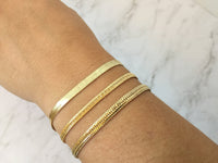 Herringbone Chain Bracelet, Wide Gold Chain Bracelet, Shiny Simple Laser Engraved Herringbone Bracelet Available in 2 widths