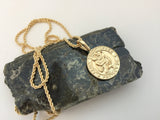 Coin Necklace, Saint Christopher Gold Medallion Pendant, Thick Gold Rope Chain, Patron Saint of Travelers, Religious Jewelry for Men, Women