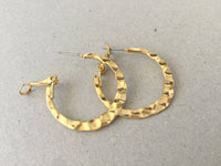 Hammered Gold Hoop Earrings, Simple Plain Minimalist Hoops, Shiny Gold Hypoallergenic Surgical Steel Posts