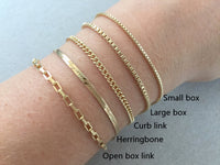 Gold Chain Bracelet, Thick Layering Curb Chain, Simple Stacking Herringbone Chain Bracelet, Box Chain Link Bracelet for Men and Women