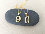 Number Pendant Necklace, Cubic Zirconia Varsity Sports Team Jersey Number, Lucky Number Charm, CZ Anniversary Birthdate Necklace, 0 to 50