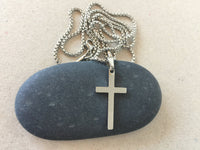 Stainless Steel Cross Necklace, Silver Cross Pendant on Stainless Steel Rolo Box Chain, Religious Jewelry for Men and Women