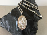 Saint Christopher Coin Necklace, Rhodium Curb Chain, Saint Medallion Pendant, Patron Saint of Travelers, Religious Jewelry for Men, Women