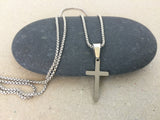 Stainless Steel Cross Necklace, Silver Cross Pendant on 1.5mm Stainless Steel Rolo Box Chain, Religious Jewelry for Men and Women