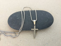 Stainless Steel Cross Necklace, Silver Cross Pendant on 1.5mm Stainless Steel Rolo Box Chain, Religious Jewelry for Men and Women