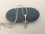 Stainless Steel Cross Necklace, Silver Cross Pendant on 1.5mm Stainless Steel Rolo Box Chain, Religious Jewelry for Men and Women