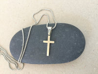 Stainless Steel Cross Necklace, Silver Cross Pendant on 1.5mm Stainless Steel Rolo Box Chain, Religious Jewelry for Men and Women