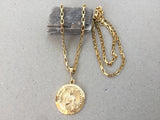Coin Necklace, Saint Jude Thaddeus Gold Medallion Pendant, Rectangle Box Chain, Patron Saint of Desperate and Lost Causes, Religious Jewelry