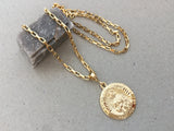 Coin Necklace, Saint Jude Thaddeus Gold Medallion Pendant, Rectangle Box Chain, Patron Saint of Desperate and Lost Causes, Religious Jewelry