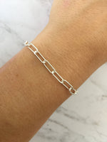 Chunky Sterling Silver Bracelet, Large Rectangle Link Sterling 925 Chain, Extra Large Long Drawn Oval Cable Link, Available in All Lengths