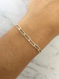 Chunky Sterling Silver Bracelet, Large Rectangle Link Sterling 925 Chain, Extra Large Long Drawn Oval Cable Link, Available in All Lengths