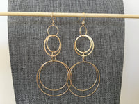 Interlocking Circle Earrings, Gold Hoop Earrings, Long Dangling Circle Earrings, Silver Modern Circle Drop Earrings, Hypoallergenic Earwires