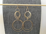 Interlocking Circle Earrings, Gold Hoop Earrings, Long Dangling Circle Earrings, Silver Modern Circle Drop Earrings, Hypoallergenic Earwires