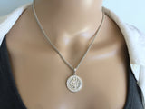 Saint Christopher Medallion Pendant, Coin Medallion, Silver Rhodium Curb Chain, Patron Saint of Travelers, Religious Jewelry for Men, Women
