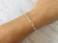 Chunky Sterling Silver Bracelet, Large Rectangle Link Sterling 925 Chain, Extra Large Long Drawn Oval Cable Link, Available in All Lengths